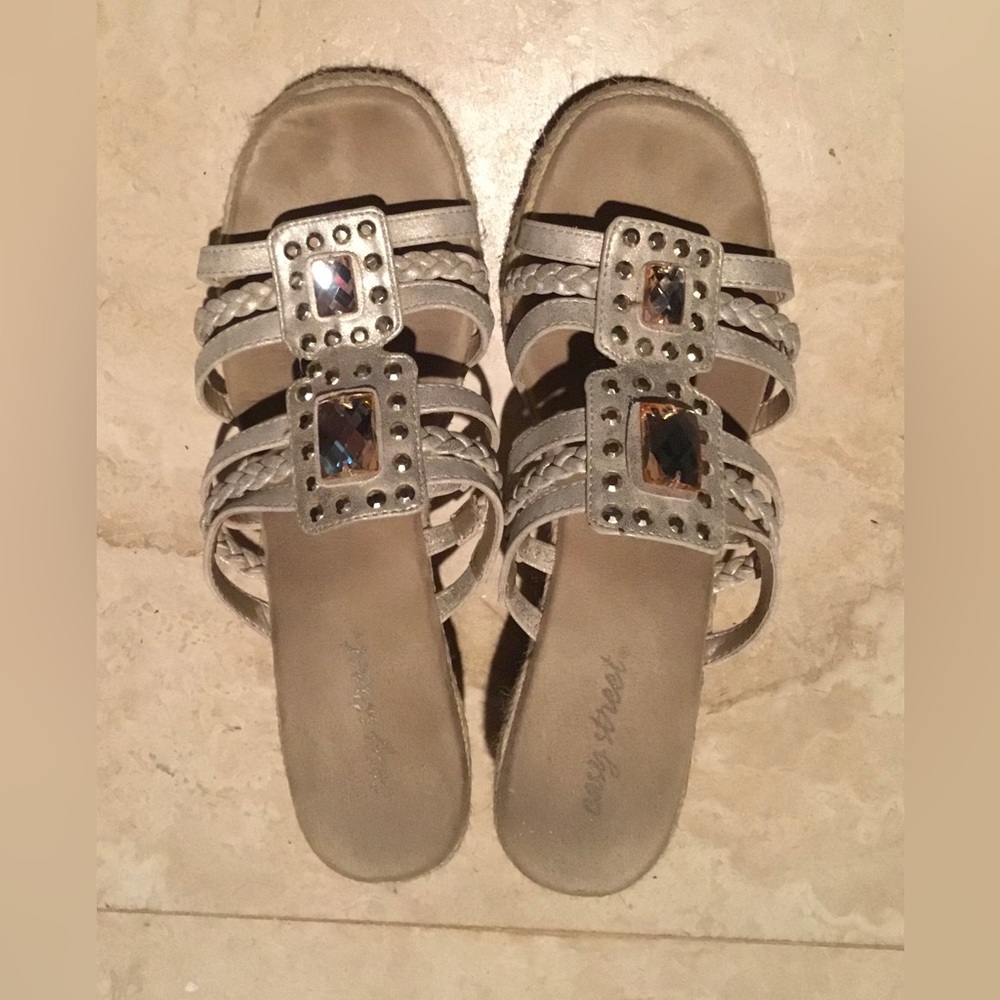 Easy Street Gold Open back Hemp Wedge Sandal